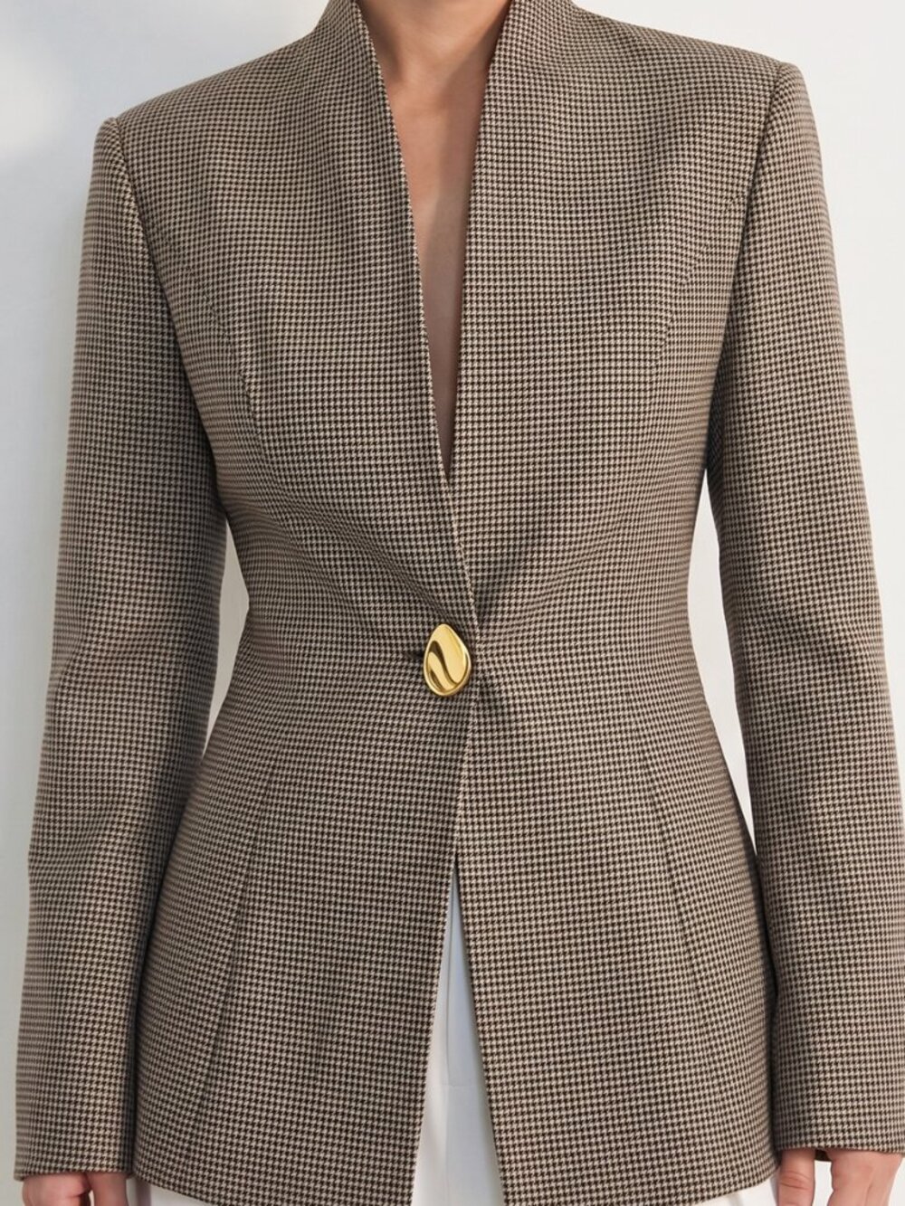 Multicolor Elegant Women's Regular Fit Stand Collar Button Lined Blazer - Picture 5 of 6